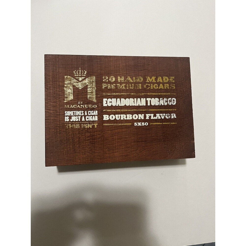 M by Macanudo Cigar Box Empty Wood Wooden BOURBON flavor stash BROWN magnet 5X50